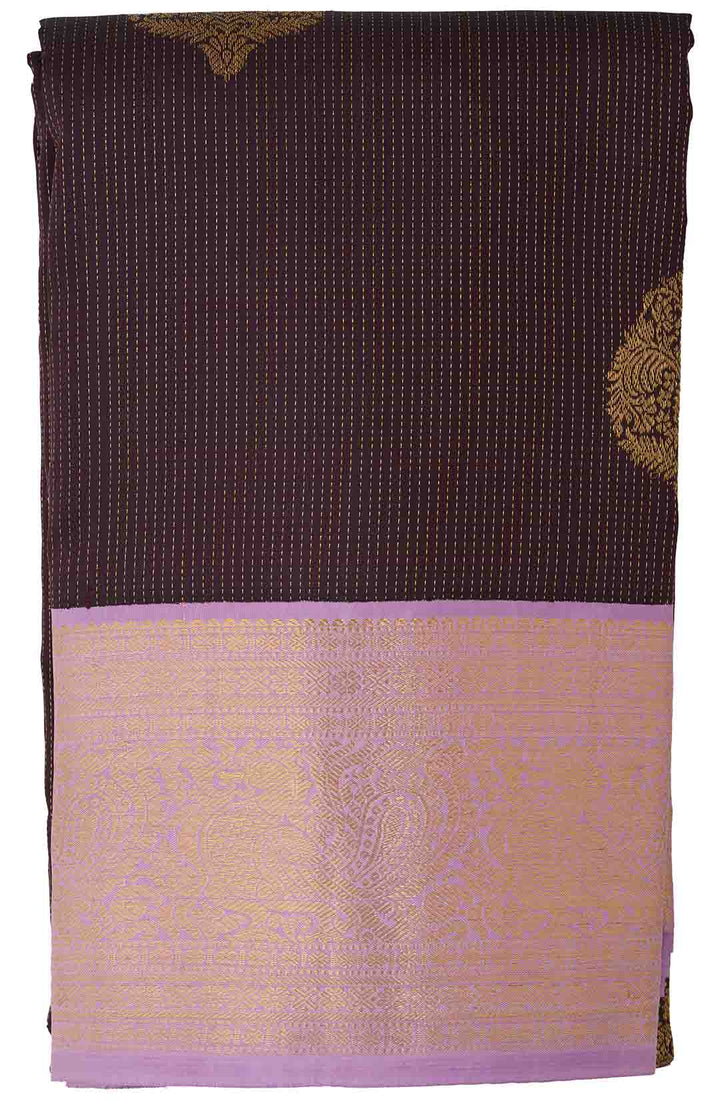 Deep Burgundy Kanchivaram Saree With Lavender Border