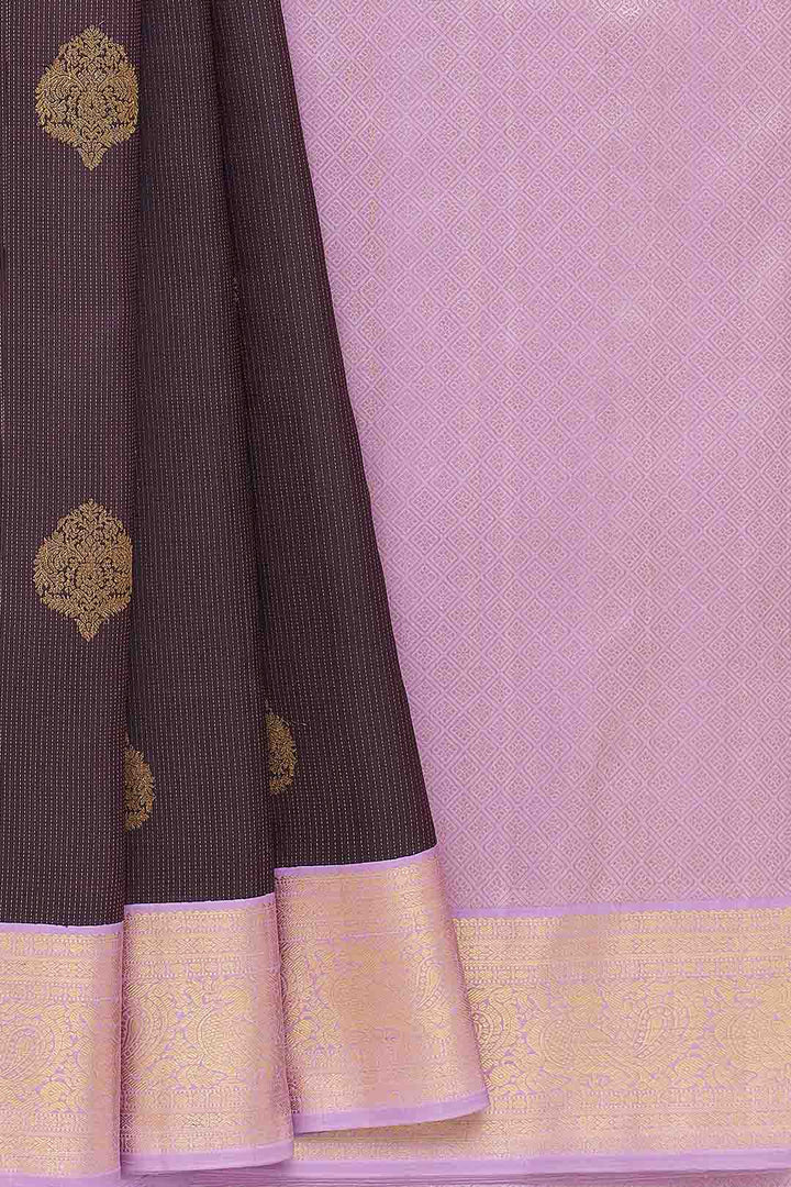 Deep Burgundy Kanchivaram Saree With Lavender Border