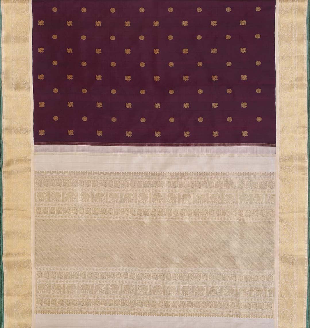 Deep Burgundy Kanchivaram Saree With Cream Border