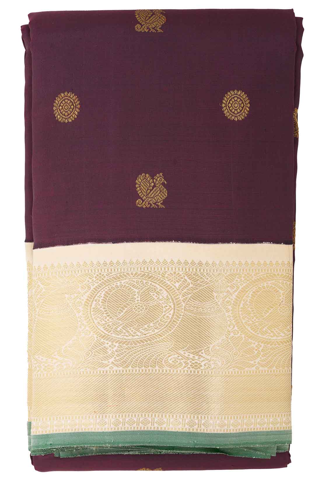 Deep Burgundy Kanchivaram Saree With Cream Border