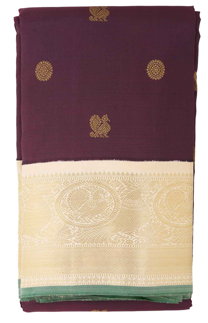 Deep Burgundy Kanchivaram Saree With Cream Border
