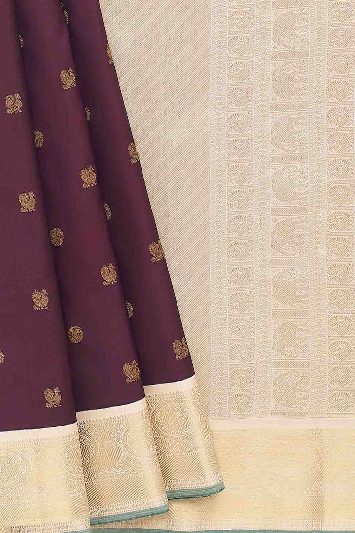 Deep Burgundy Kanchivaram Saree With Cream Border