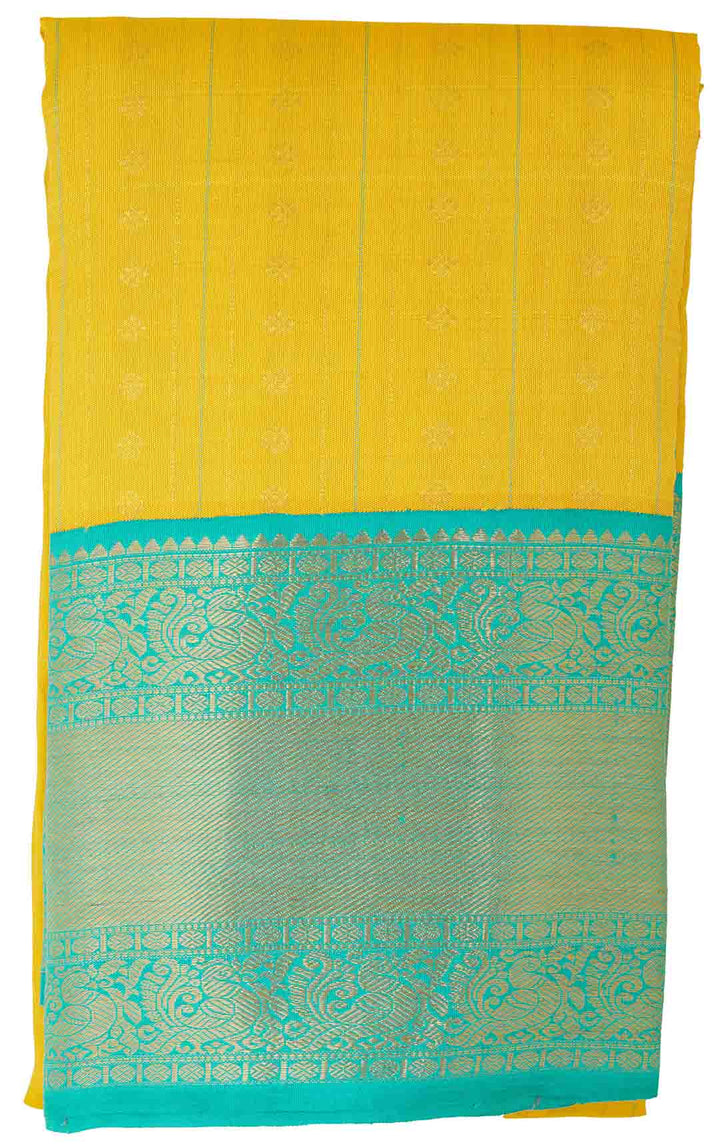 Turmeric Yellow Kanchivaram Saree With Rama Green Border