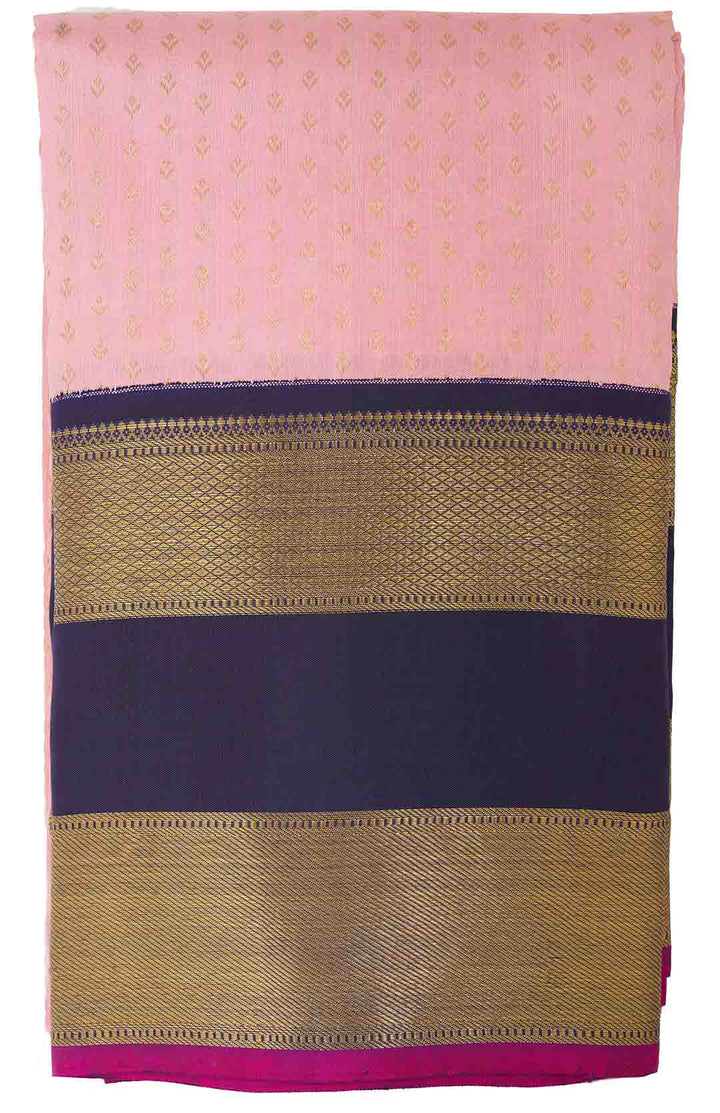 Powder Pink Kanchivaram Saree With Blue Border