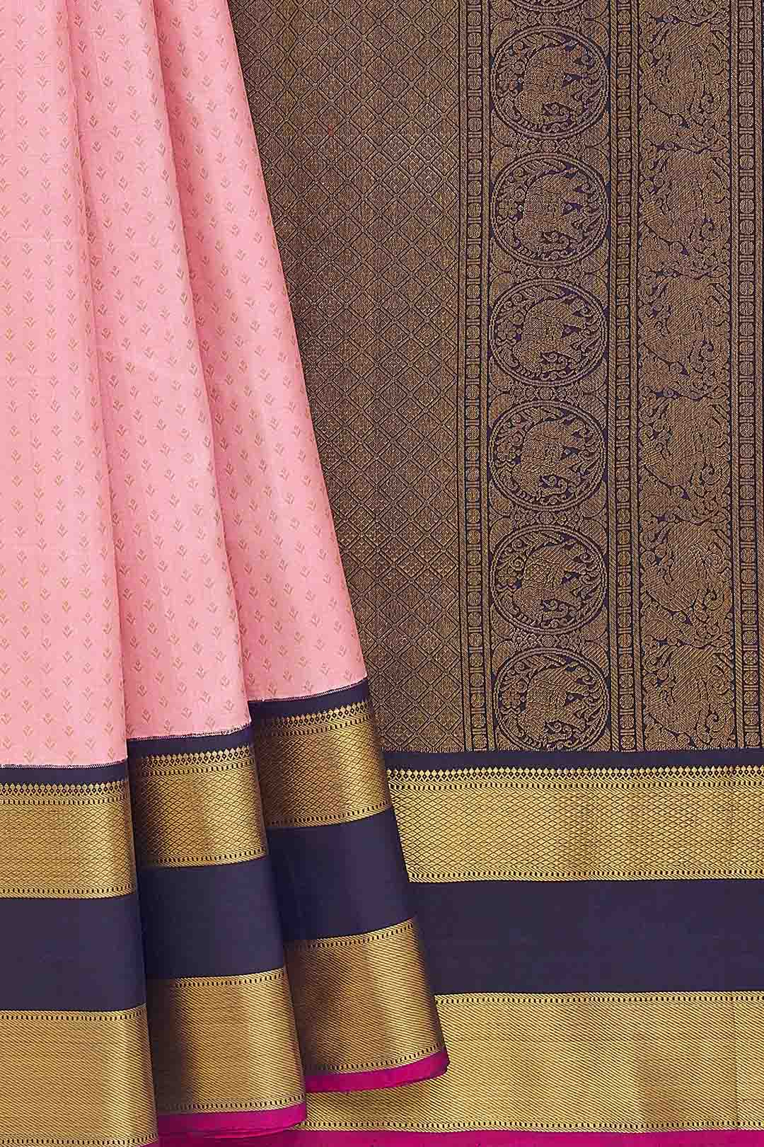 Powder Pink Kanchivaram Saree With Blue Border
