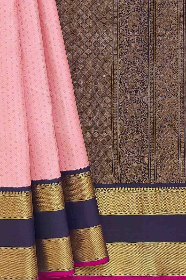 Powder Pink Kanchivaram Saree With Blue Border
