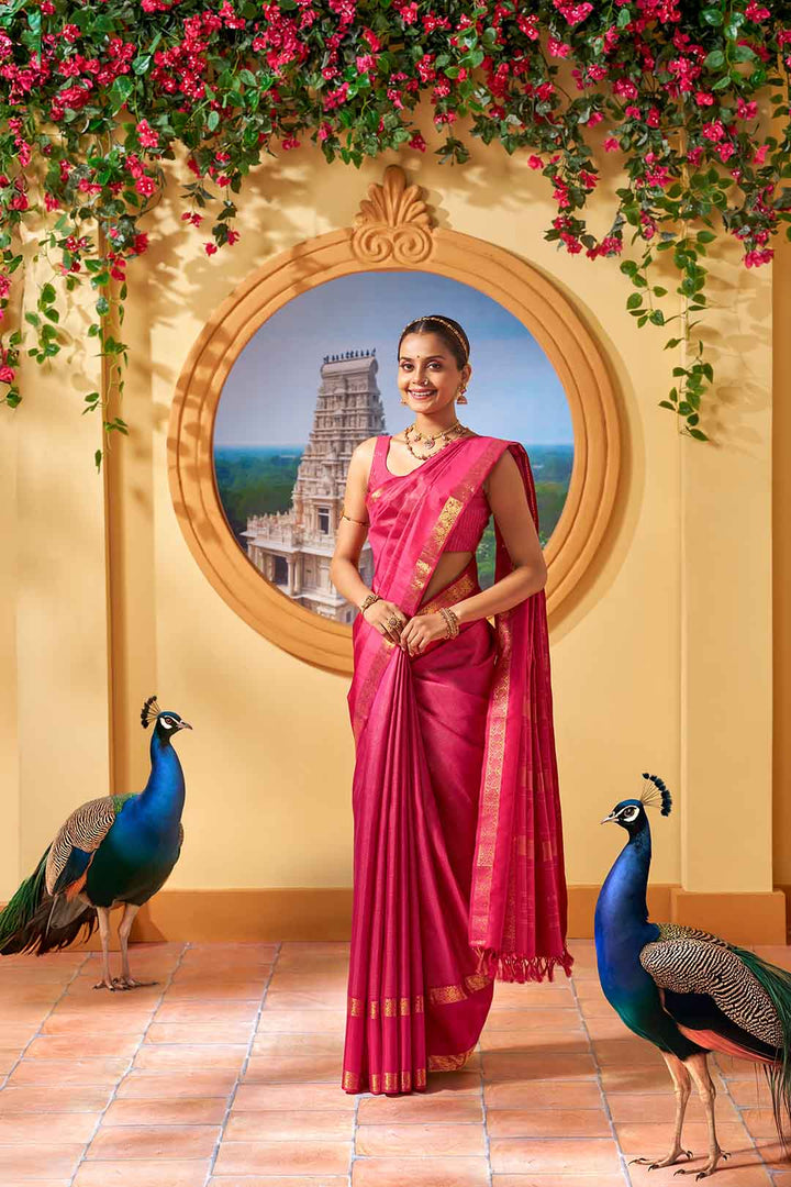 Fuchsia Pink Vairaoosi Kanchivaram Saree
