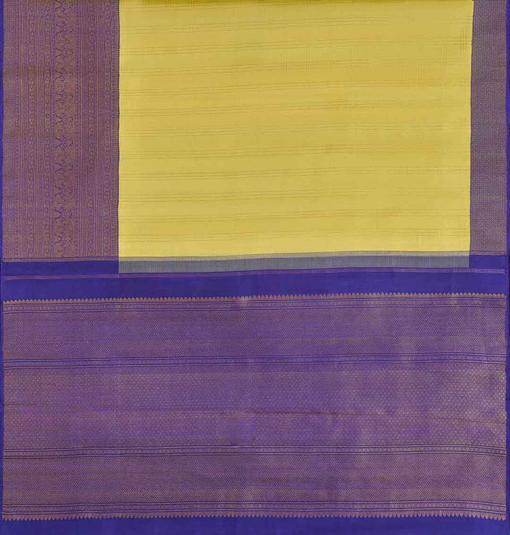 Lemon Yellow Checks Kanchivaram Saree With Purple Border