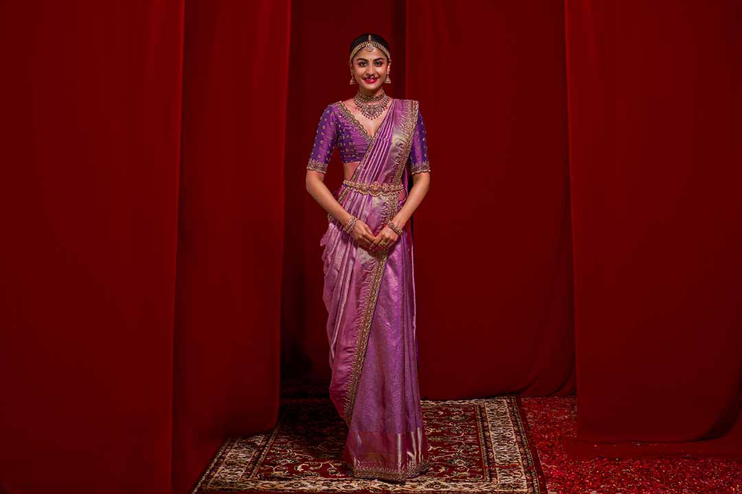 Purple Pink Kanchivaram Saree With Embroidery Border Saree