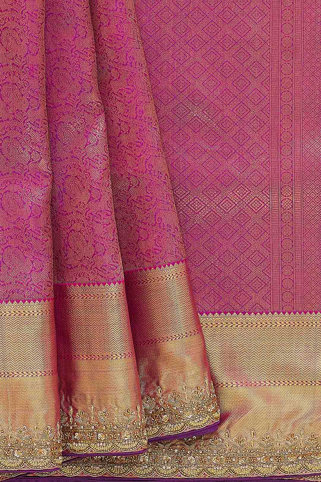 Purple Pink Kanchivaram Saree With Embroidery Border Saree