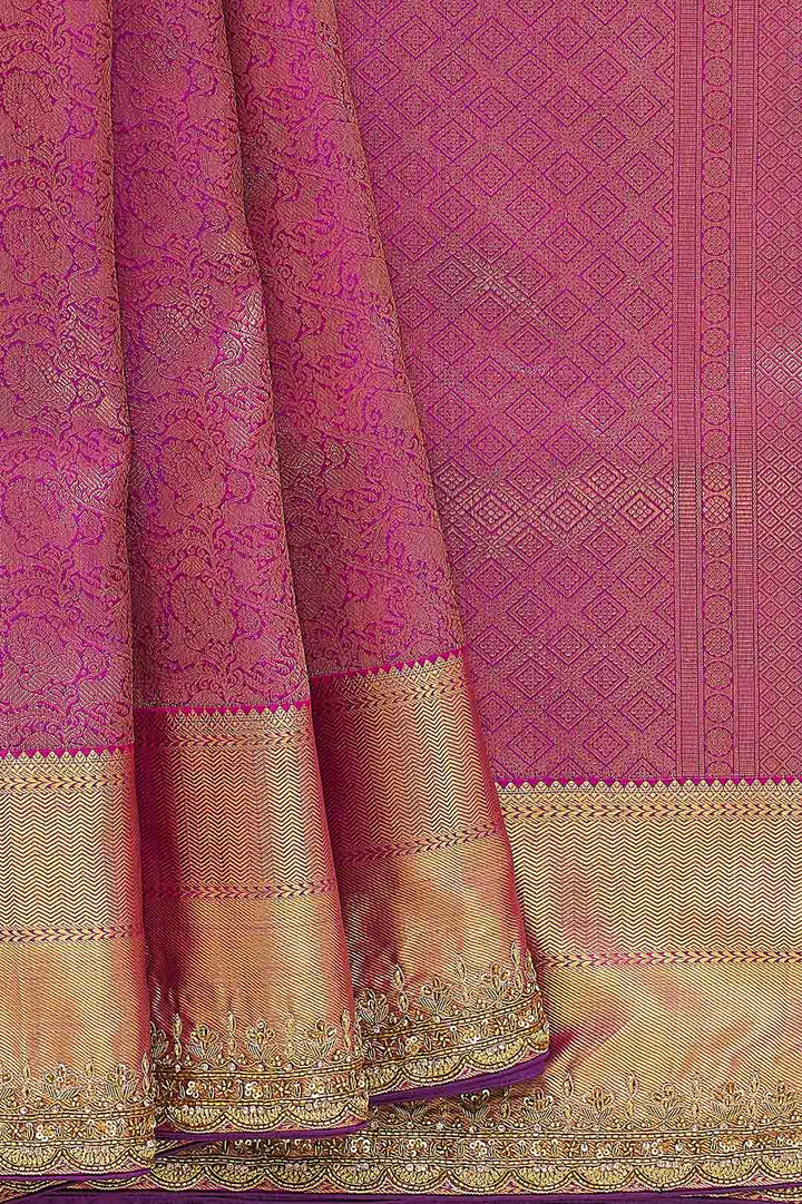 Purple Pink Kanchivaram Saree With Embroidery Border Saree