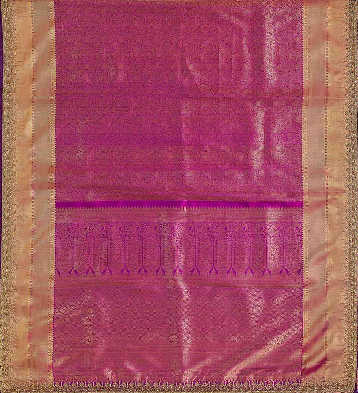 Purple Pink Kanchivaram Saree With Embroidery Border Saree