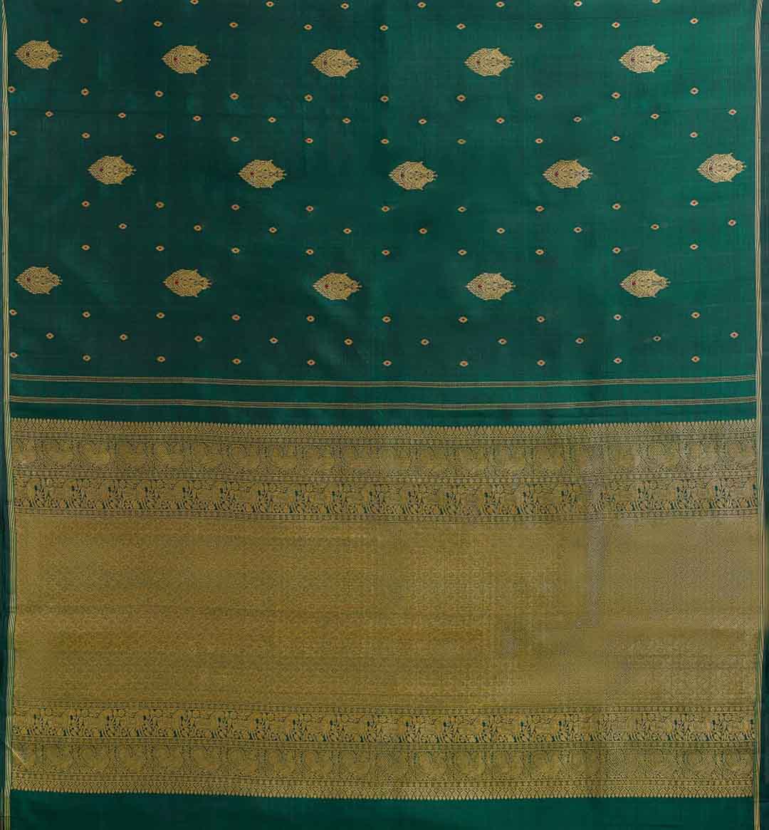 Bottle Green Kanchivaram Saree With Meenakari Buttas