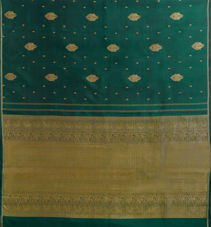 Bottle Green Kanchivaram Saree With Meenakari Buttas