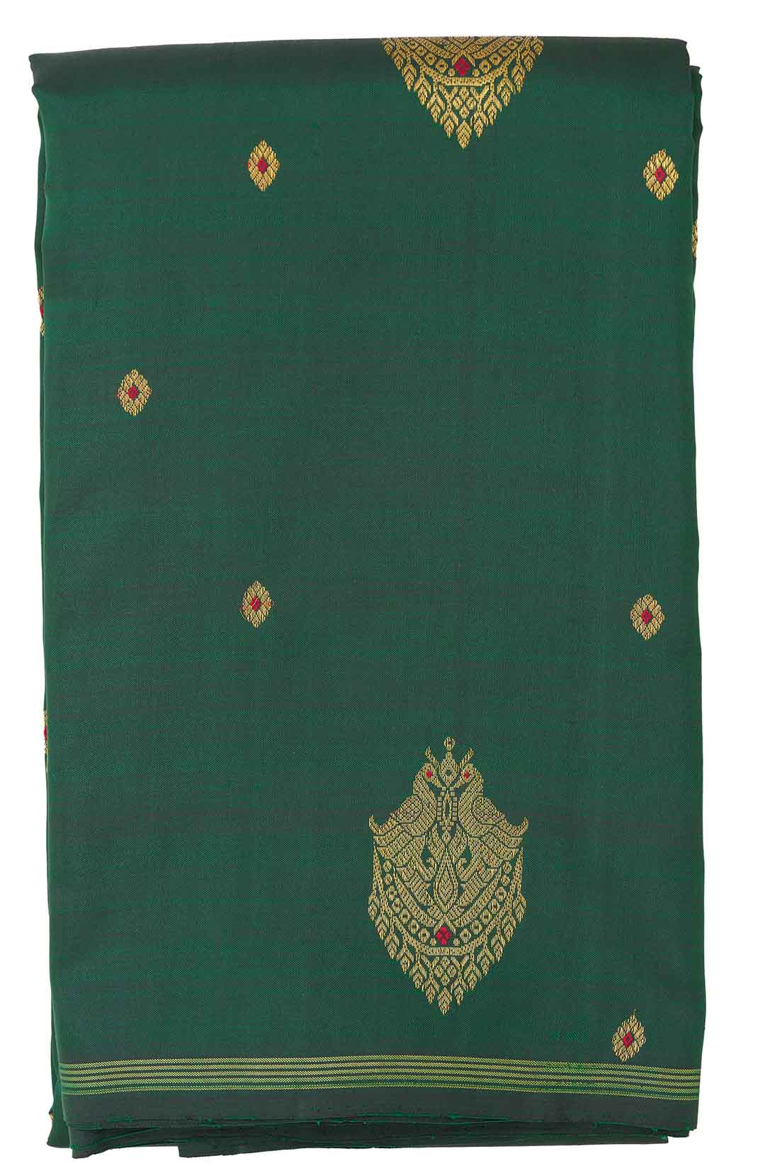 Bottle Green Kanchivaram Saree With Meenakari Buttas