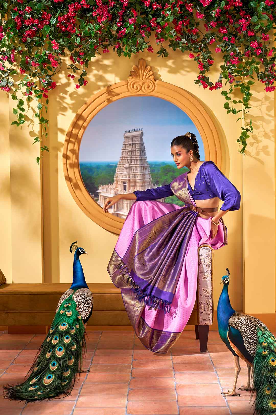 Lavender Lilac Laksha Butta Kanchivaram Saree With Violet Border