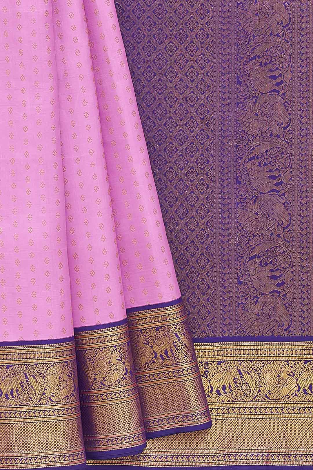 Lavender Lilac Laksha Butta Kanchivaram Saree With Violet Border