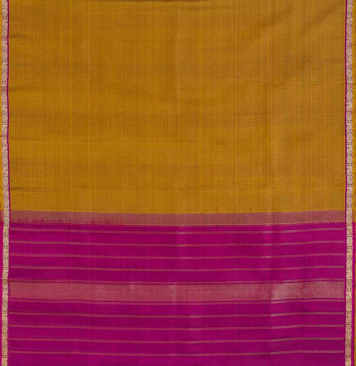 Yellow Gold Kanchivaram Saree With Pink Border