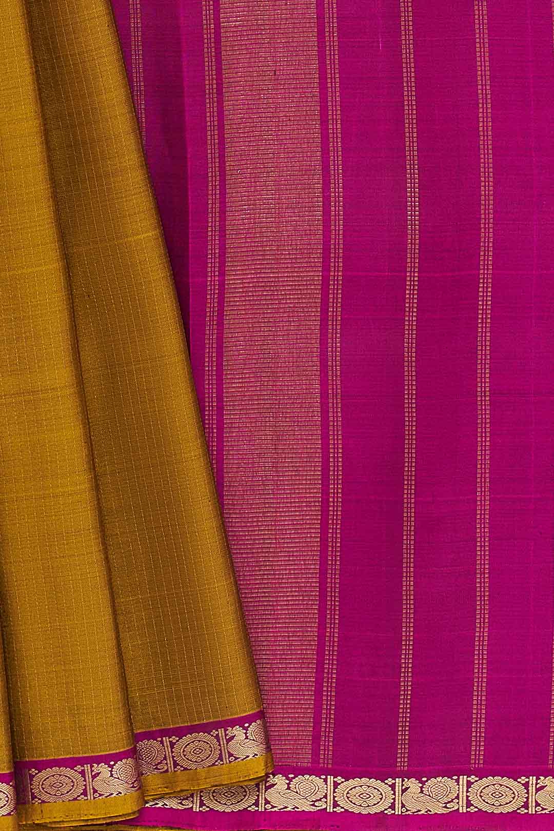 Yellow Gold Kanchivaram Saree With Pink Border