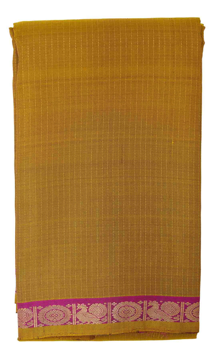 Yellow Gold Kanchivaram Saree With Pink Border