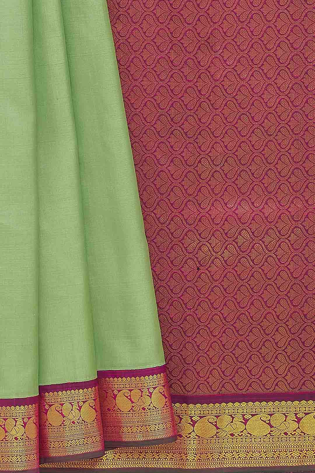 Apple Green Kanchivaram Saree With Wine Border