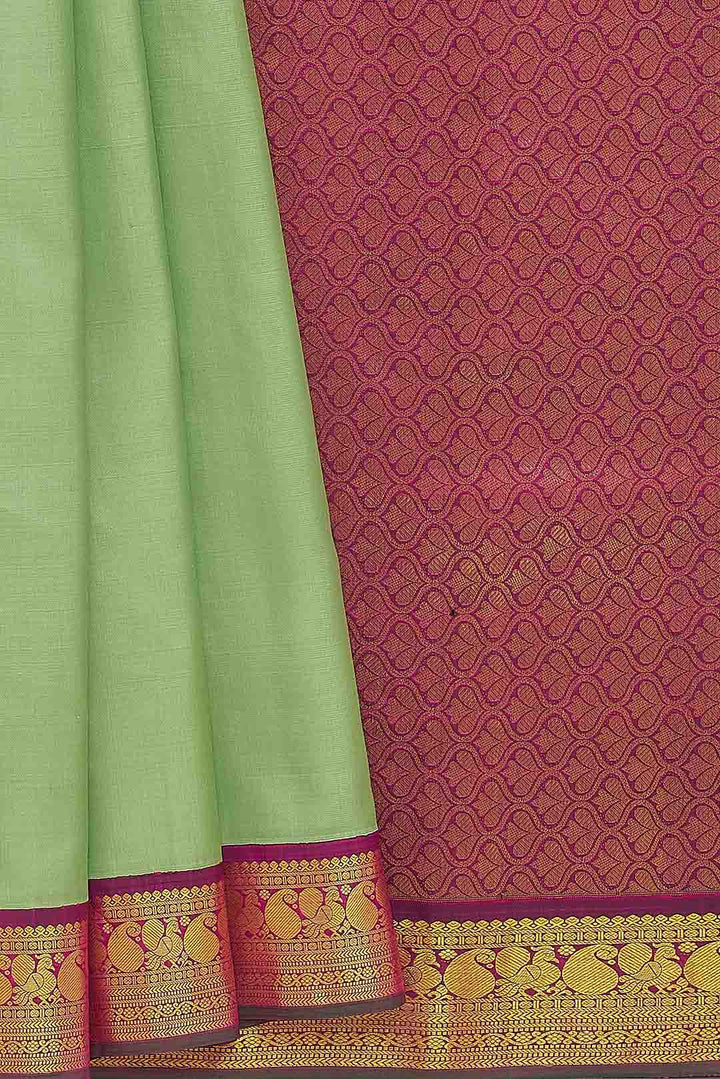 Apple Green Kanchivaram Saree With Wine Border