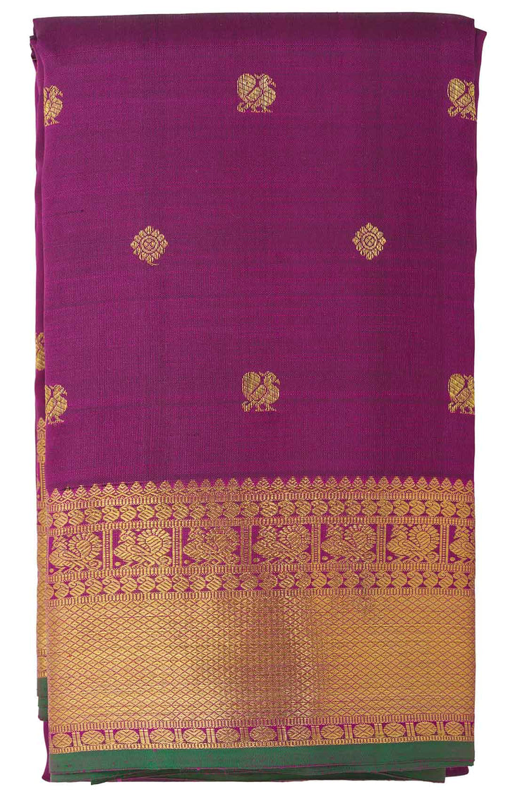 Wine Purple Kanchivaram Saree With Mayilkann Peacock Border