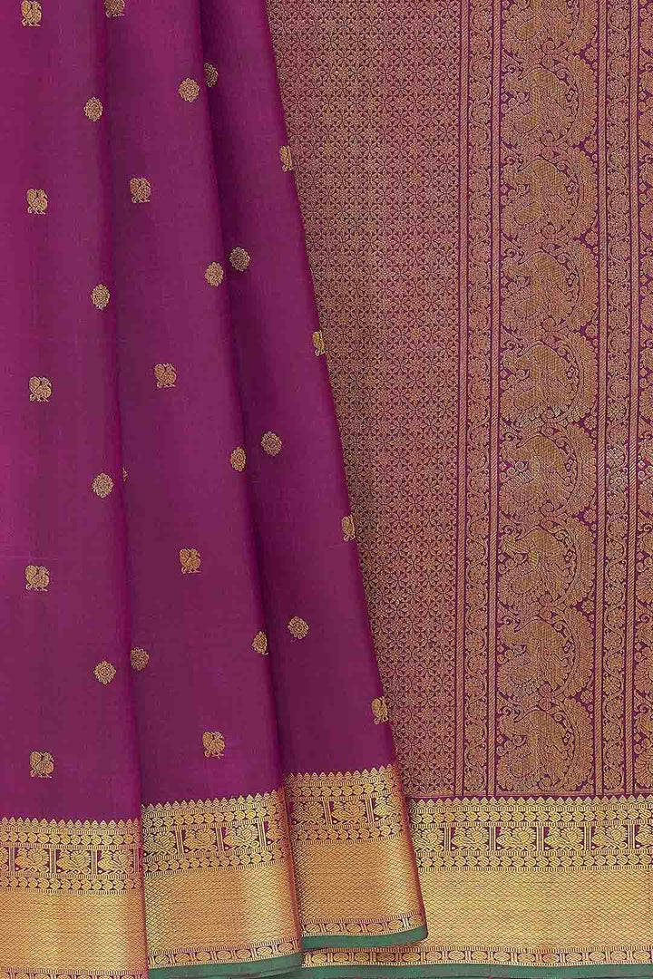 Wine Purple Kanchivaram Saree With Mayilkann Peacock Border