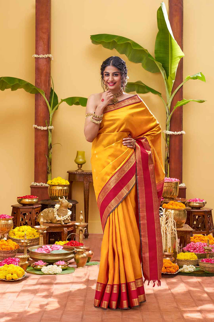 Yellow Kanchivaram Saree With Red Border