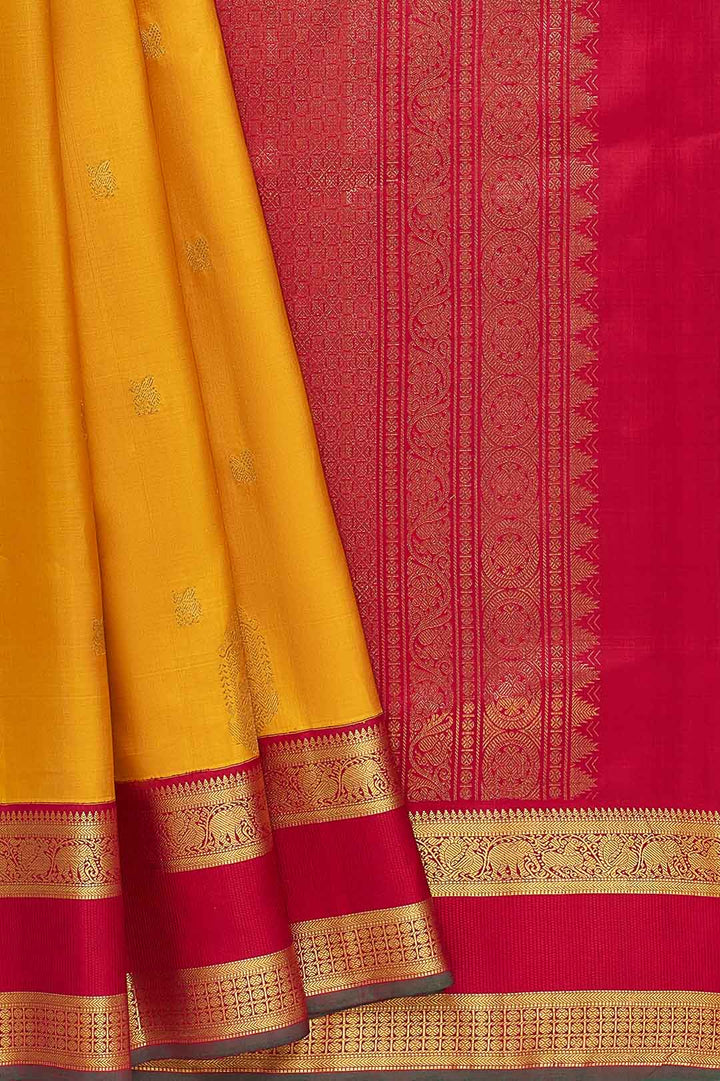 Yellow Kanchivaram Saree With Red Border