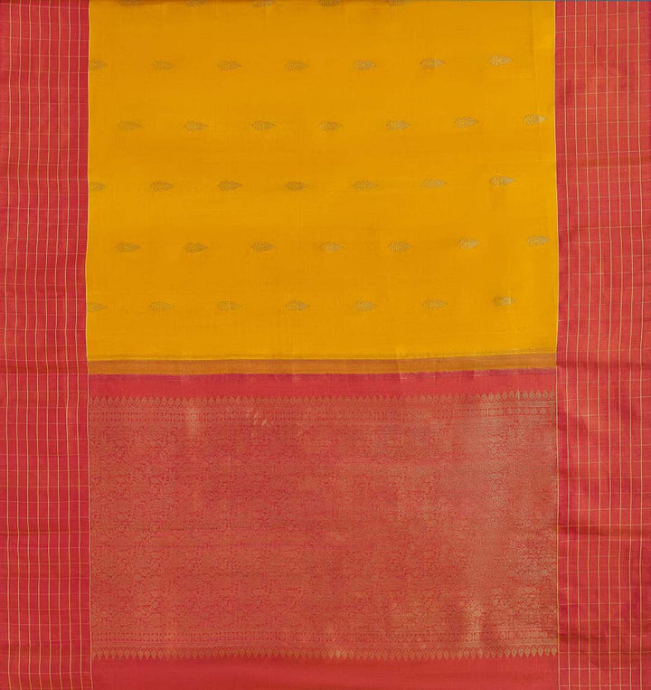 Mango Yellow Kanchivaram Saree With Pink Checks Border