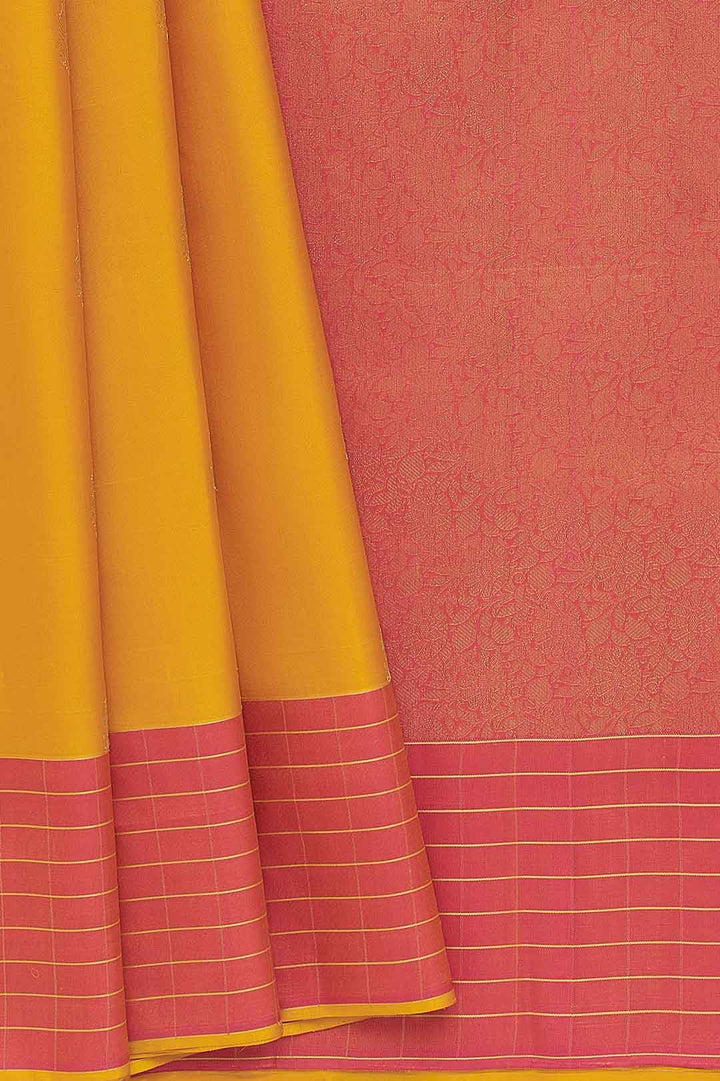 Mango Yellow Kanchivaram Saree With Pink Checks Border