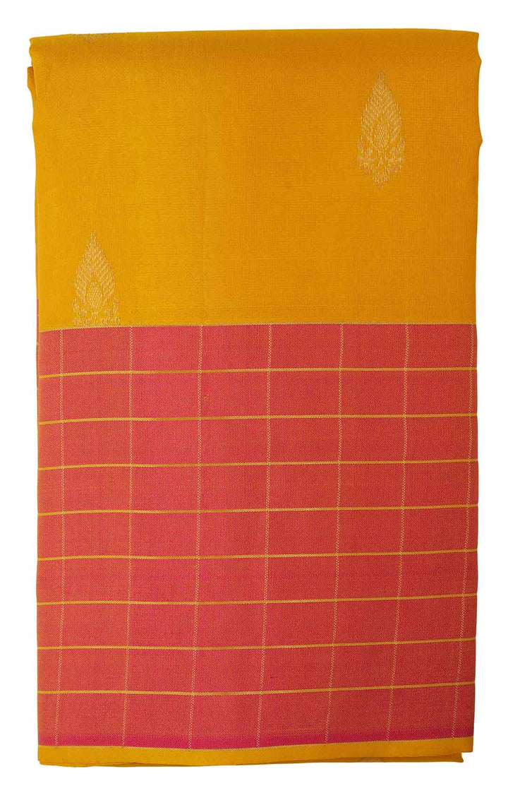 Mango Yellow Kanchivaram Saree With Pink Checks Border