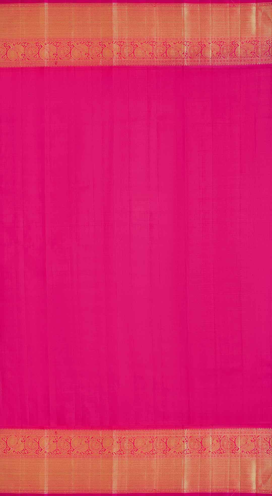 Beige Kanchivaram Saree With Pink Peacock Border