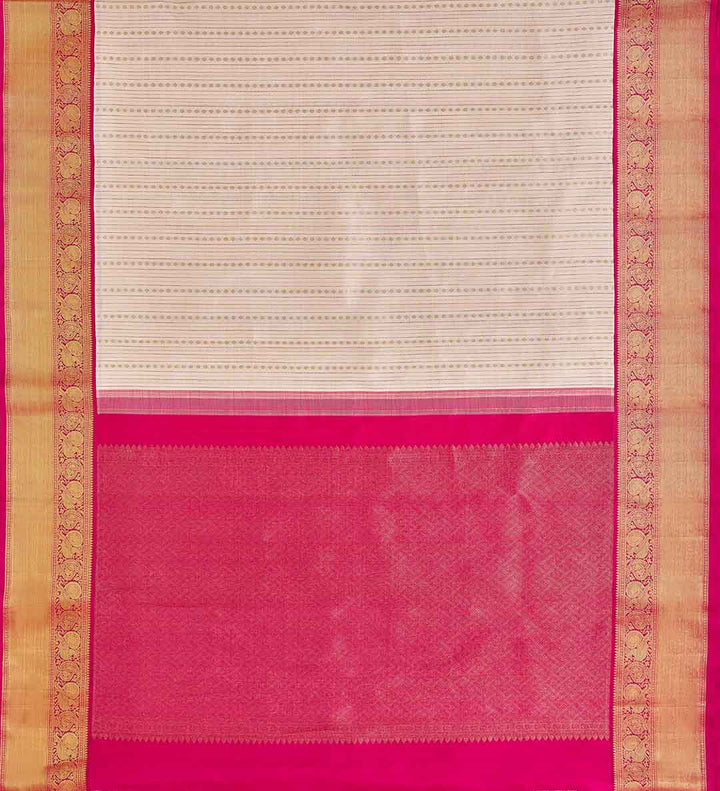 Beige Kanchivaram Saree With Pink Peacock Border