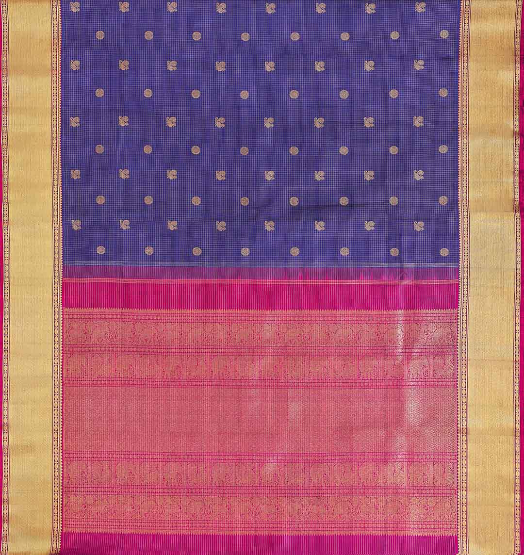 Violet Blue Pure Kanchivarm Saree With Vairoosi Checks