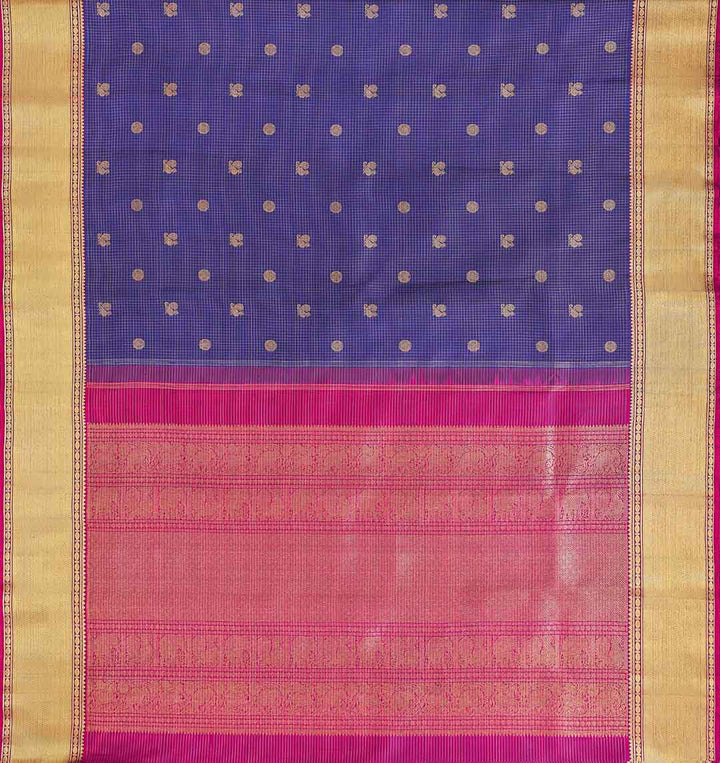 Violet Blue Pure Kanchivarm Saree With Vairoosi Checks