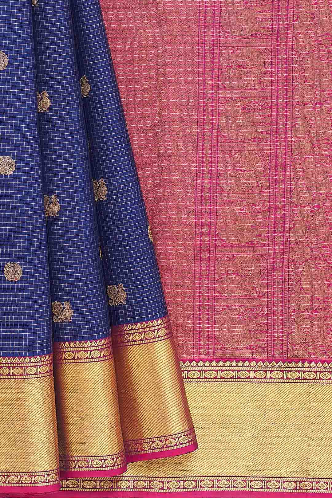 Violet Blue Pure Kanchivarm Saree With Vairoosi Checks