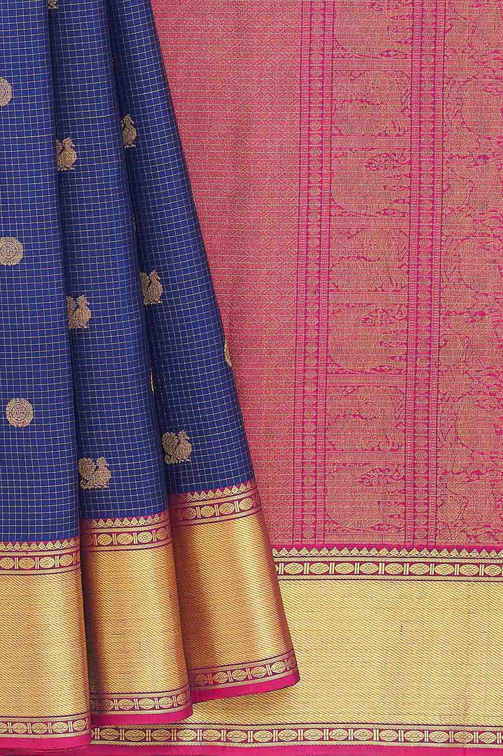 Violet Blue Pure Kanchivarm Saree With Vairoosi Checks