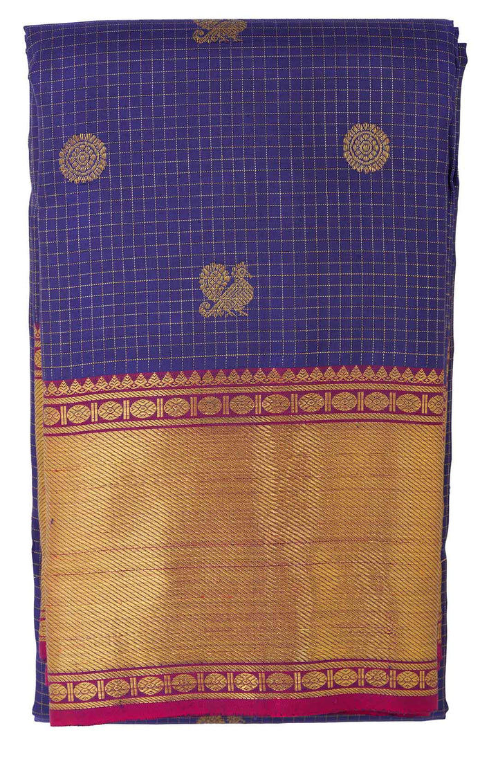 Violet Blue Pure Kanchivarm Saree With Vairoosi Checks