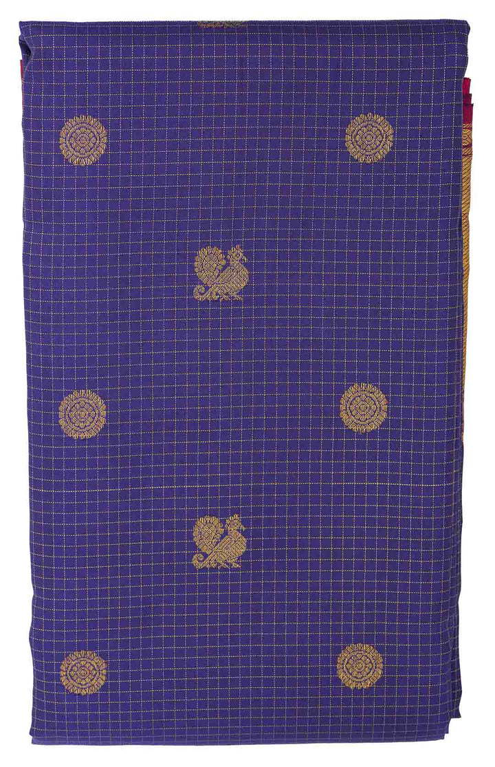 Violet Blue Pure Kanchivarm Saree With Vairoosi Checks