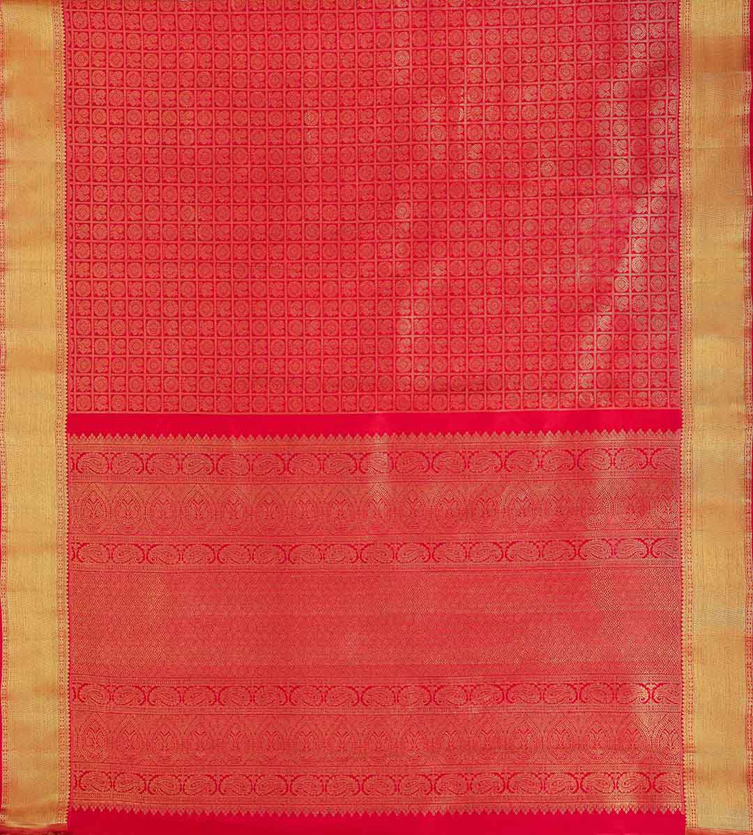 Red Checks With Peacock And Rudrakshi Kanchivaram Saree