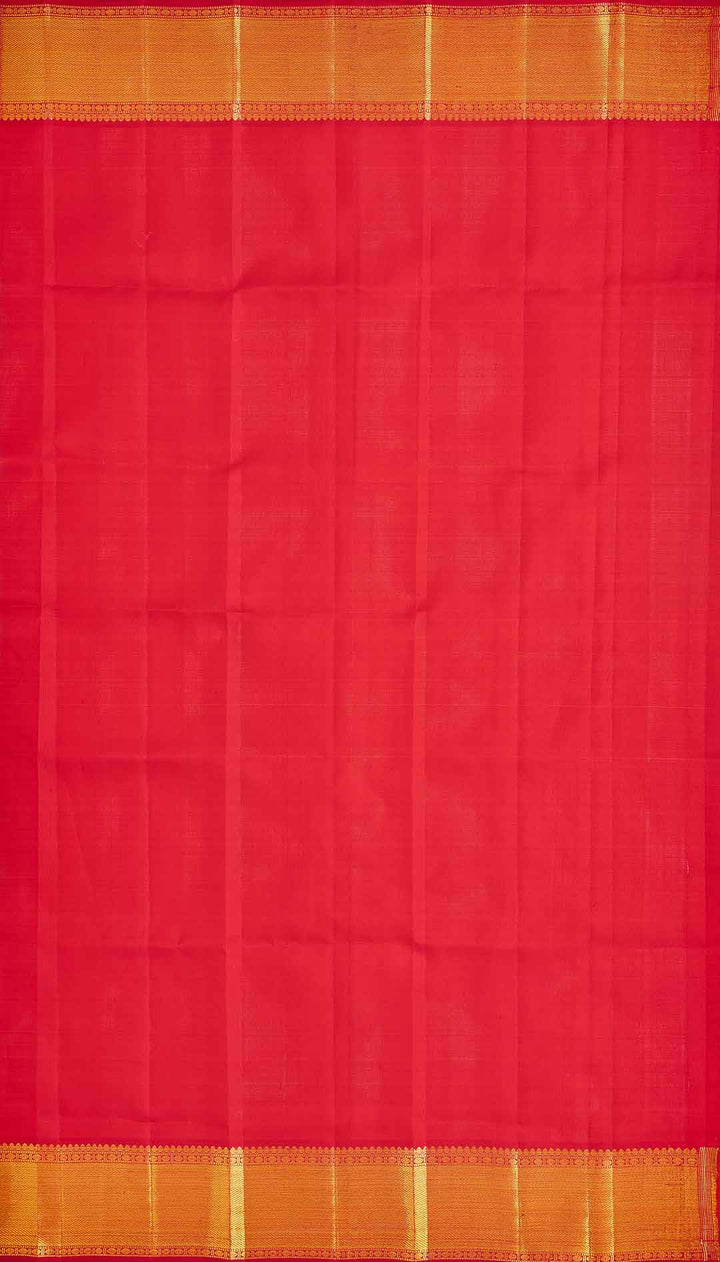Red Checks With Peacock And Rudrakshi Kanchivaram Saree