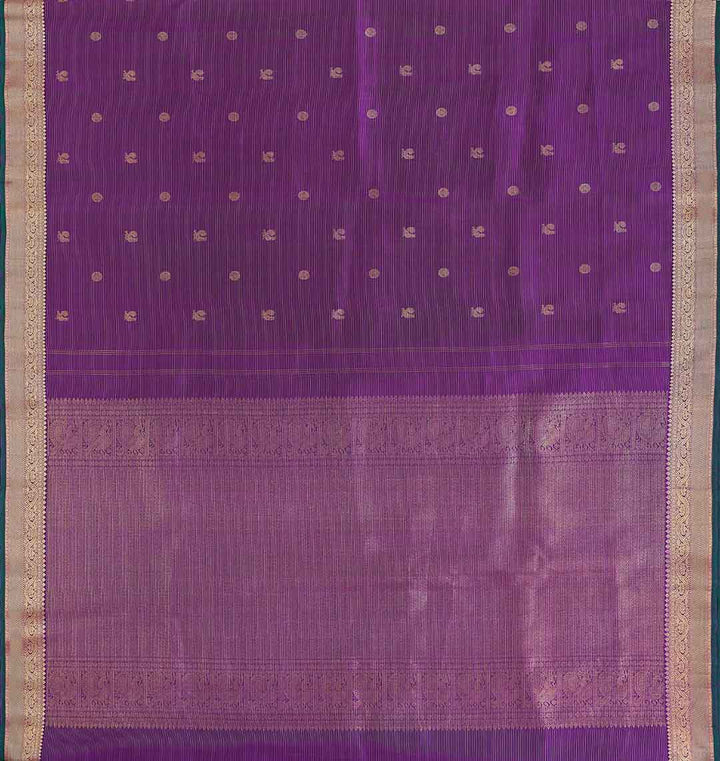Violet Vairaoosi Lines Kanchivaram Saree With Peacock Butta Saree