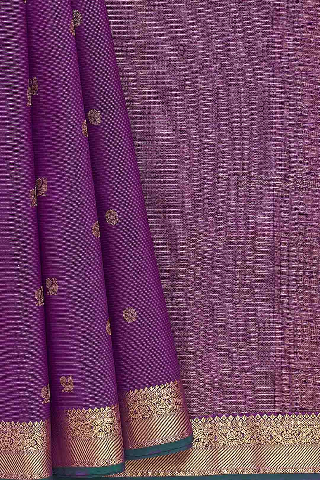 Violet Vairaoosi Lines Kanchivaram Saree With Peacock Butta Saree