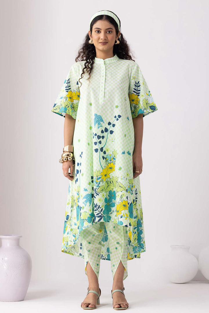 Checkered Neon Green Tunic Set