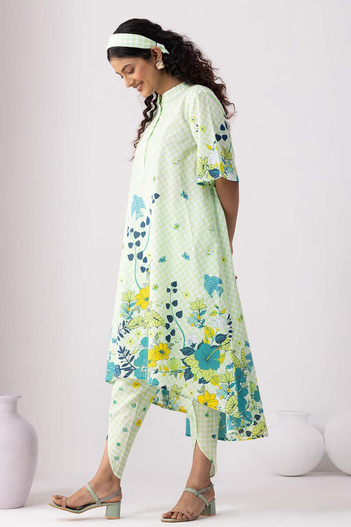 Checkered Neon Green Tunic Set