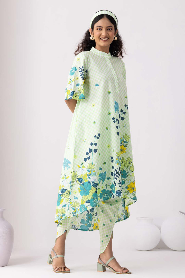 Checkered Neon Green Tunic Set