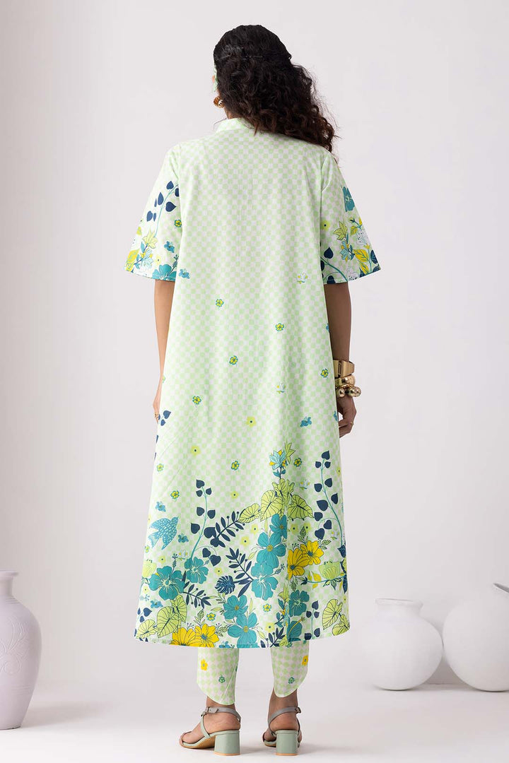 Checkered Neon Green Tunic Set