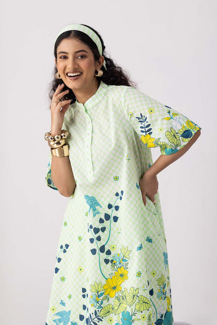Checkered Neon Green Tunic Set